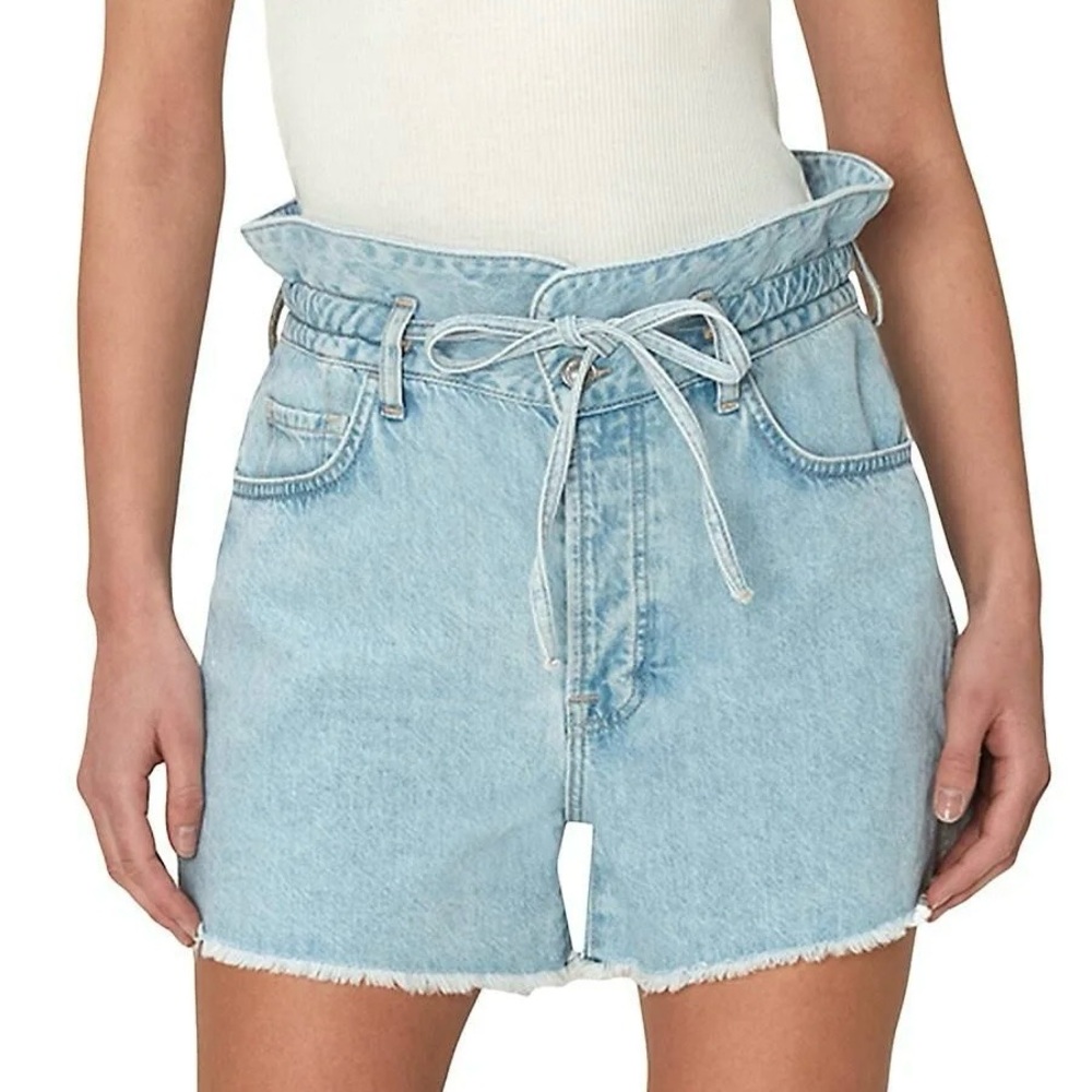 7 For All Mankind High Rise Light Wash Paperbag Easy Ruby Shorts Tuberose Blue